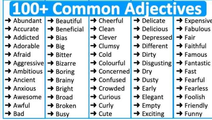 adjectives list for TOEFL